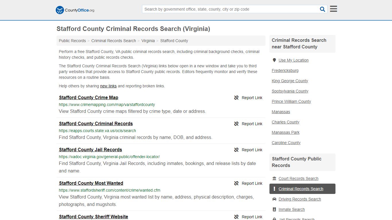 Stafford County Criminal Records Search (Virginia) - County Office